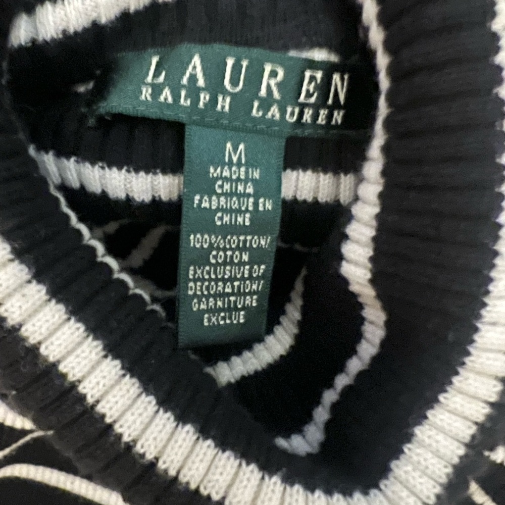 Womens Lauren Ralph Lauren black white stripe turtleneck sweater - Picture 2 of 3